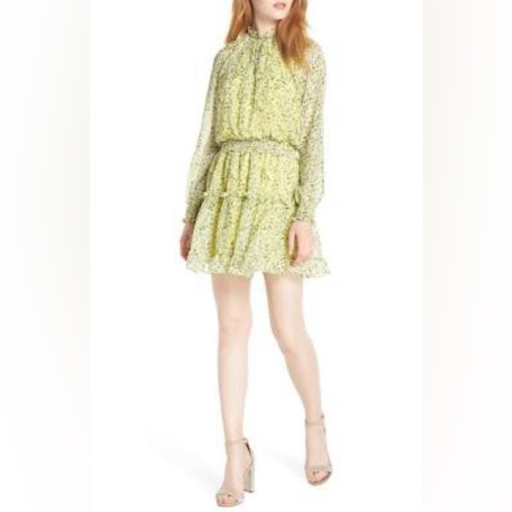 NSR Floral Ruffle Mini Dress | EMMA Yellow Green Medium
